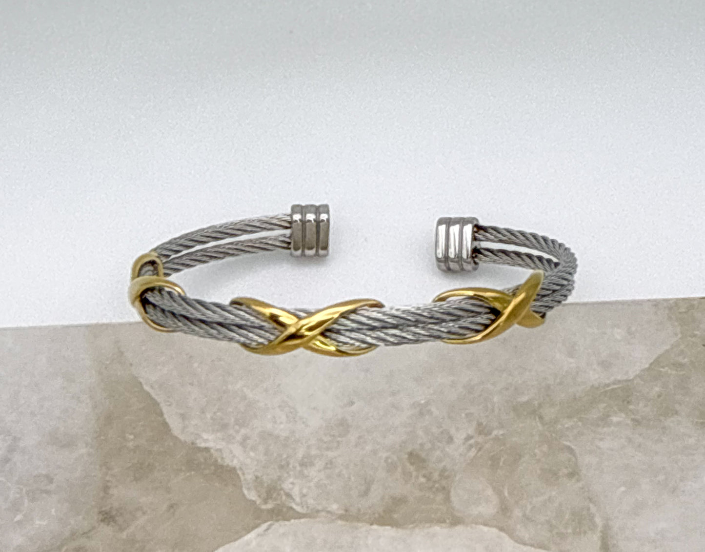 Stainless Steel Mixed Metals Bangle Cuff Bracelet