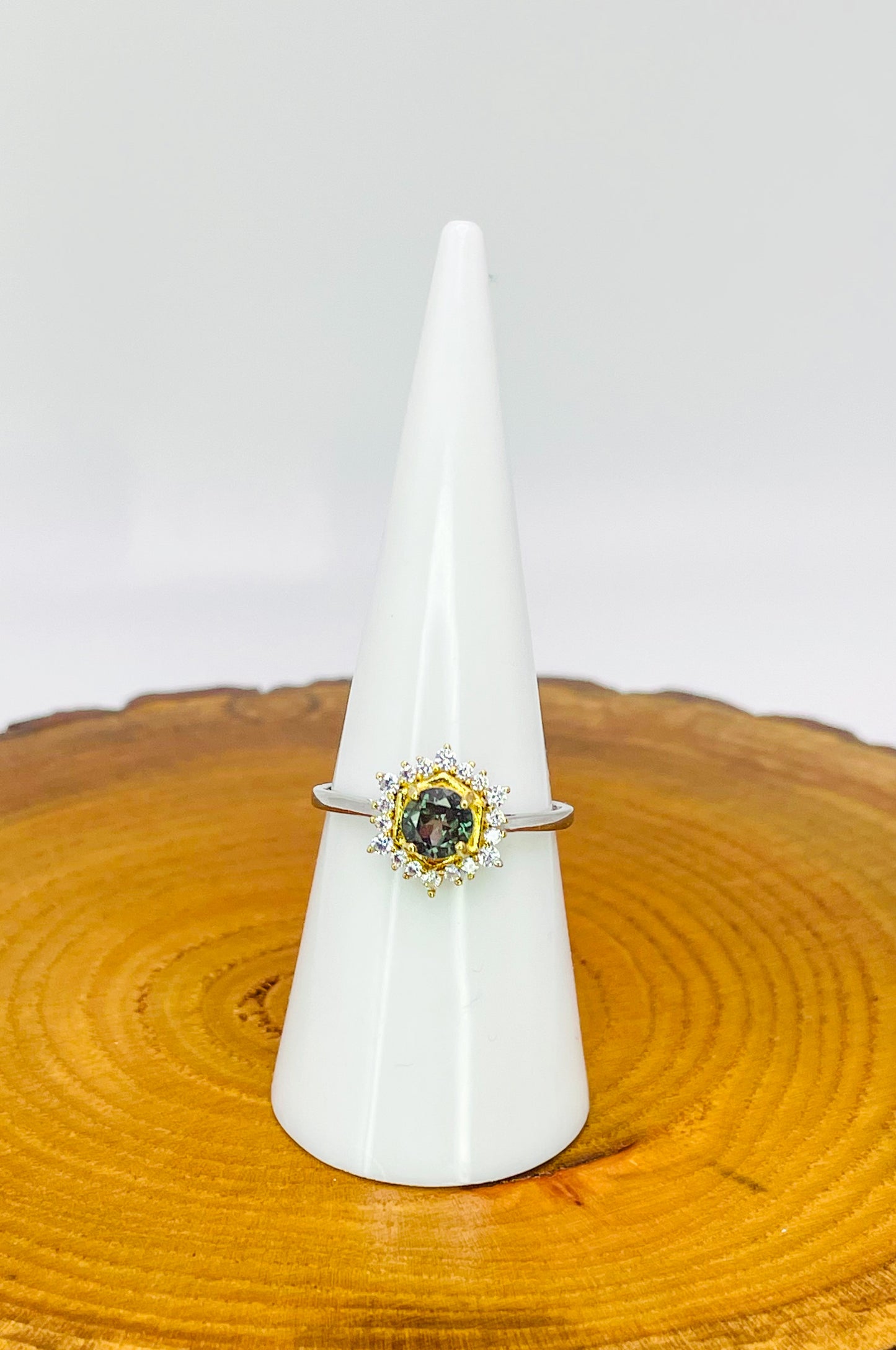 Sterling Silver Alexandrite Gold Blooming Flower Adjustable Ring