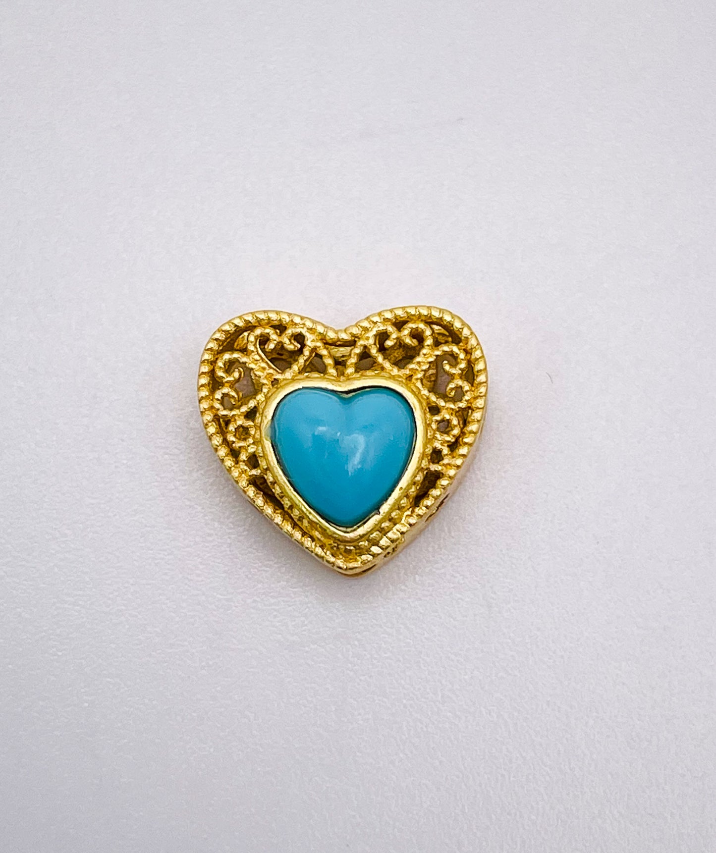 Gold Heart Charm Bead with Turquoise Synthetic Gem