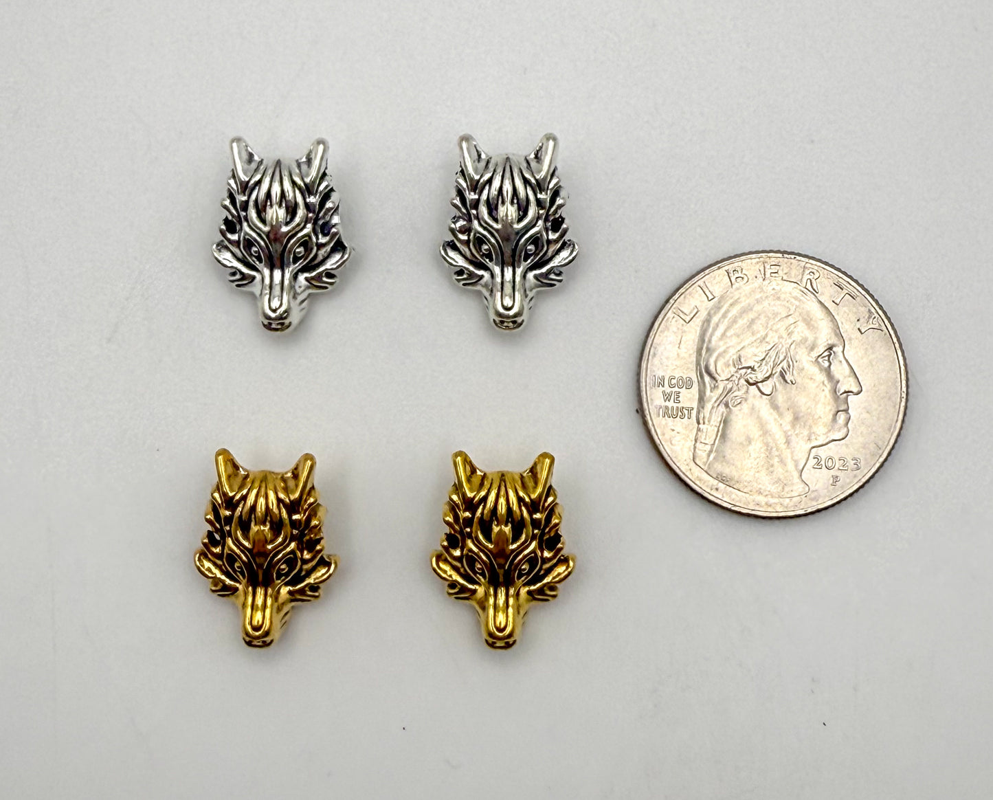 Wolf Head Gold & Silver Spacer Charm Beads