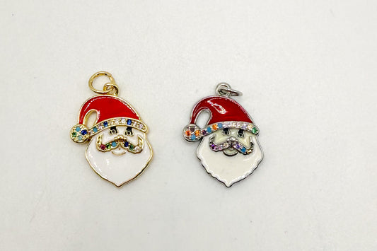 Santa Head with Colorful CZ & Enamel Silver & Pendant