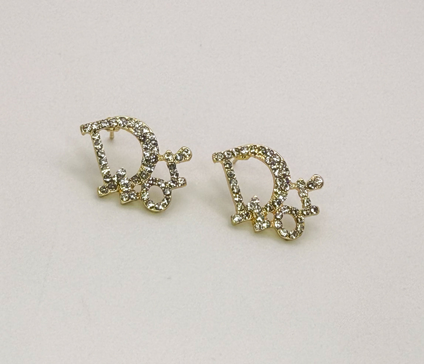 Gold Dior Designer Stud Earrings