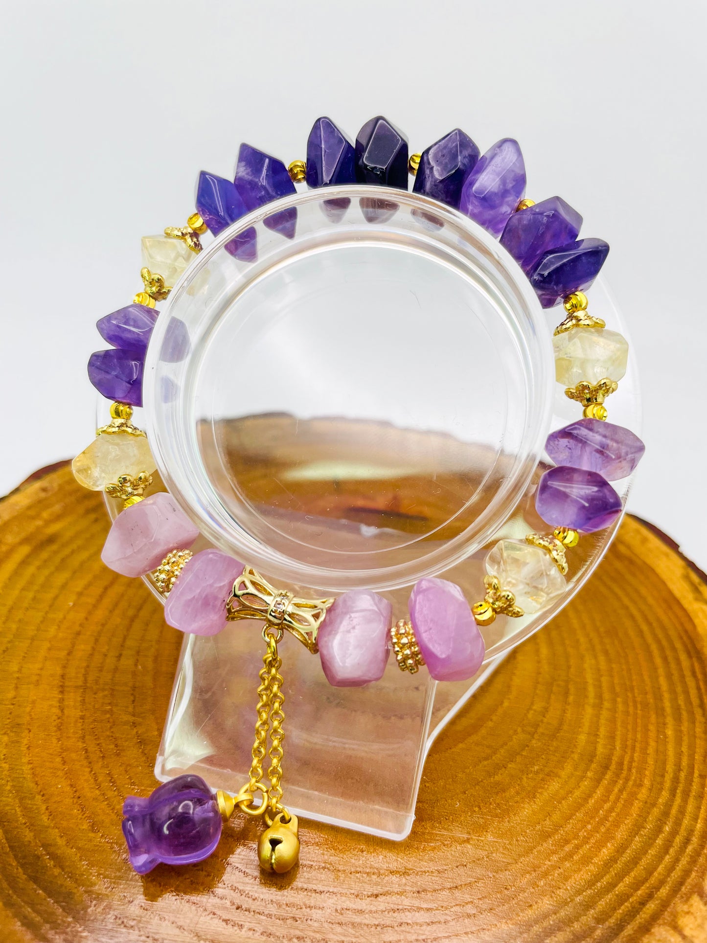 Natural Amethyst, Kunznite & Citrine Tulip Statement Bracelet