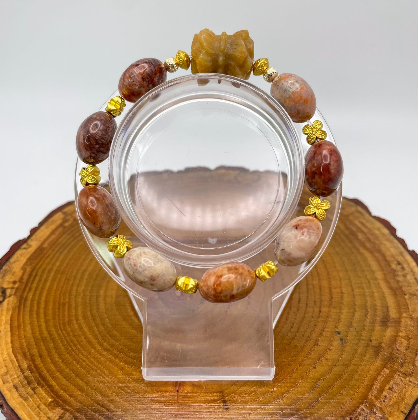 Natural Coral Jade Bingdi Lotus Crystal Bracelet