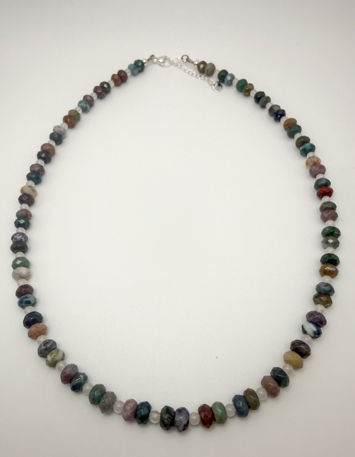 Natural Indian Agate Crystal Gemstone Faceted Donut Style Beaded Necklace