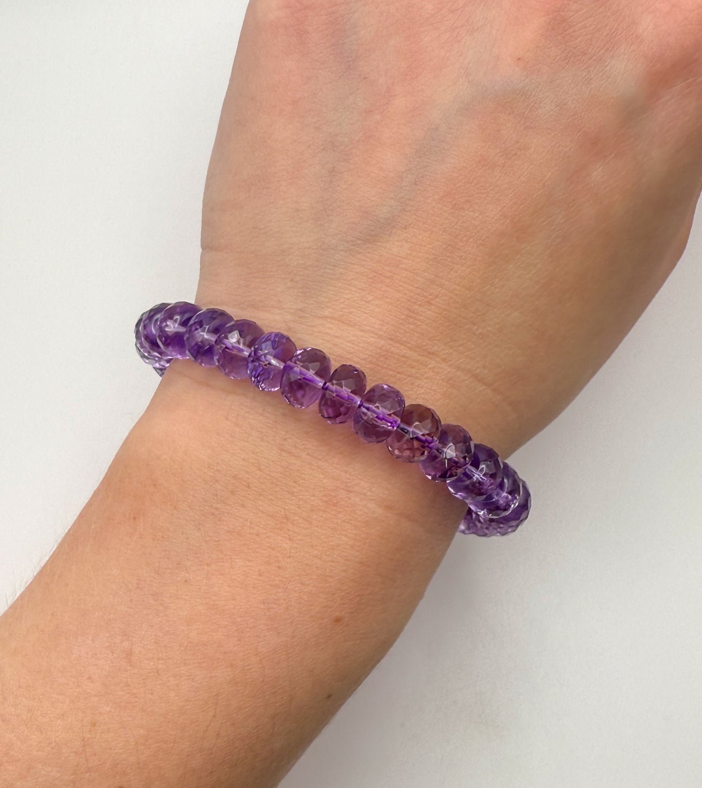 High Quality Natural Amethyst Faceted Donut Shaped Beaded Bracelet
