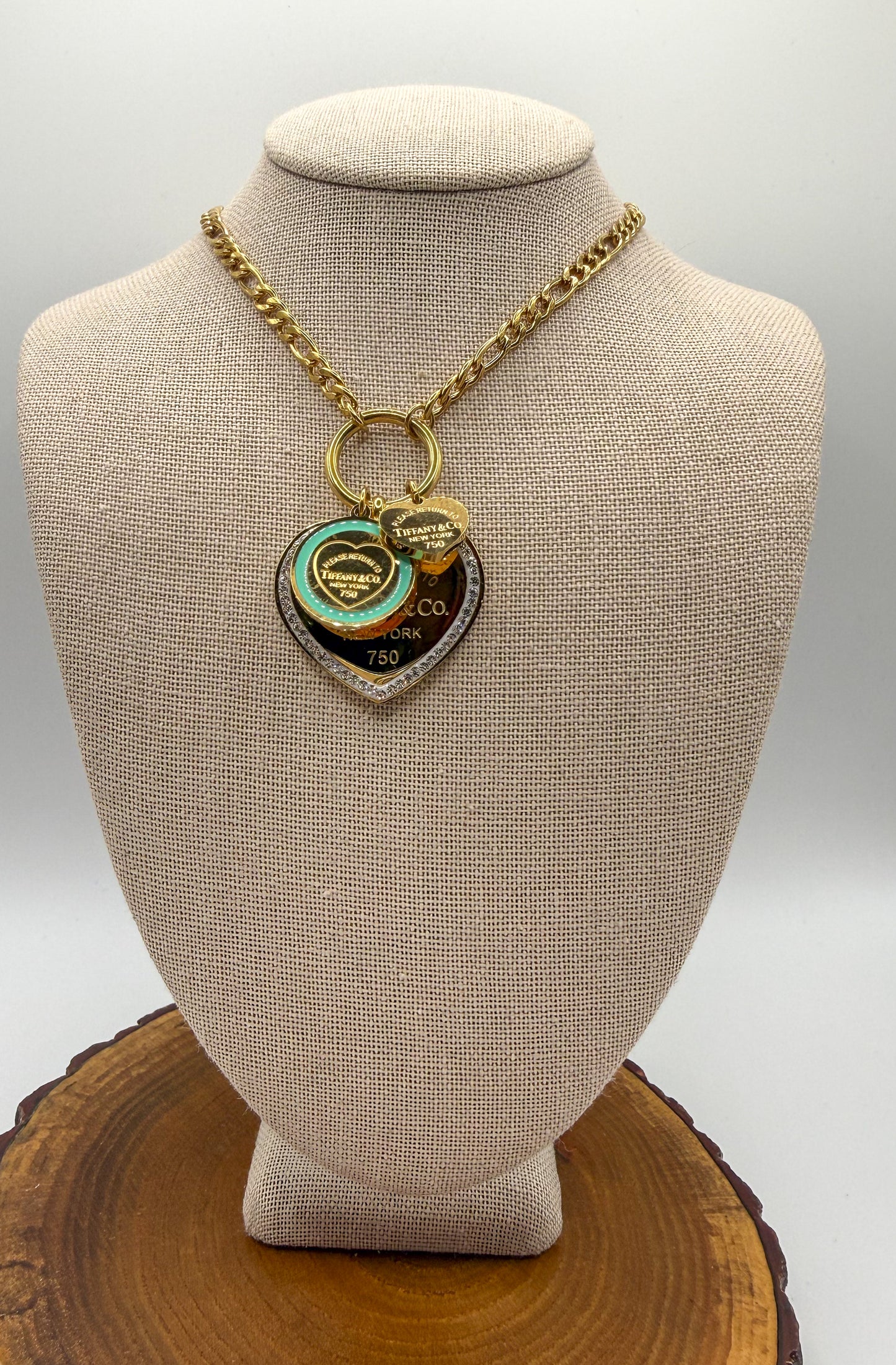 Gold T&Co Trio Charm Stainless Steel Pendant Necklace