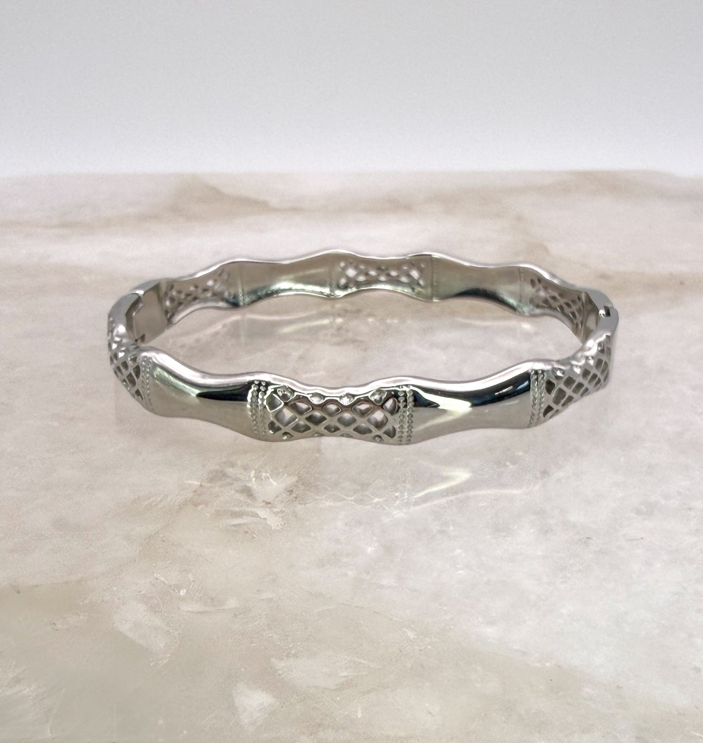 Silver Stainless Steel Delicate Bamboo Bangle Bracelet