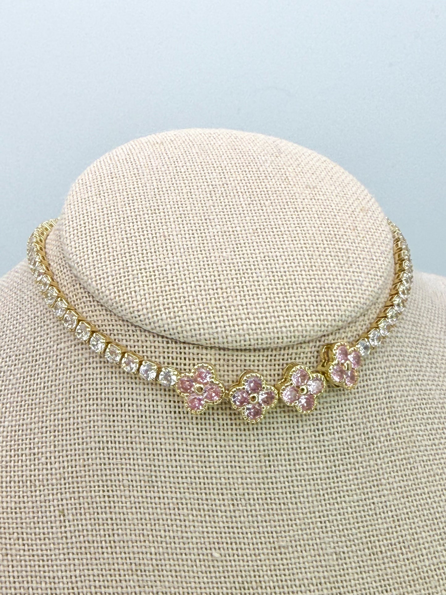 Bling Bling Pink Clover Zircon Covered Link Bracelet