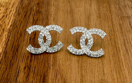 Gold CC Statement Bling Stud Earrings