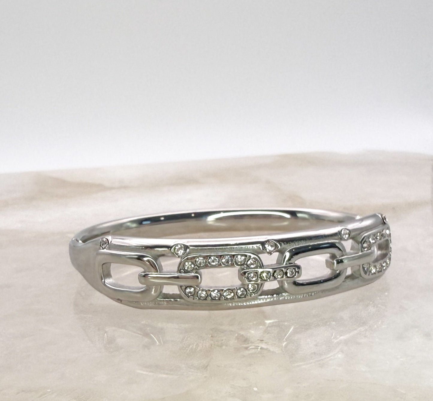Silver Stainless Steel Bling Oval Chain Link Bangle Bracelet