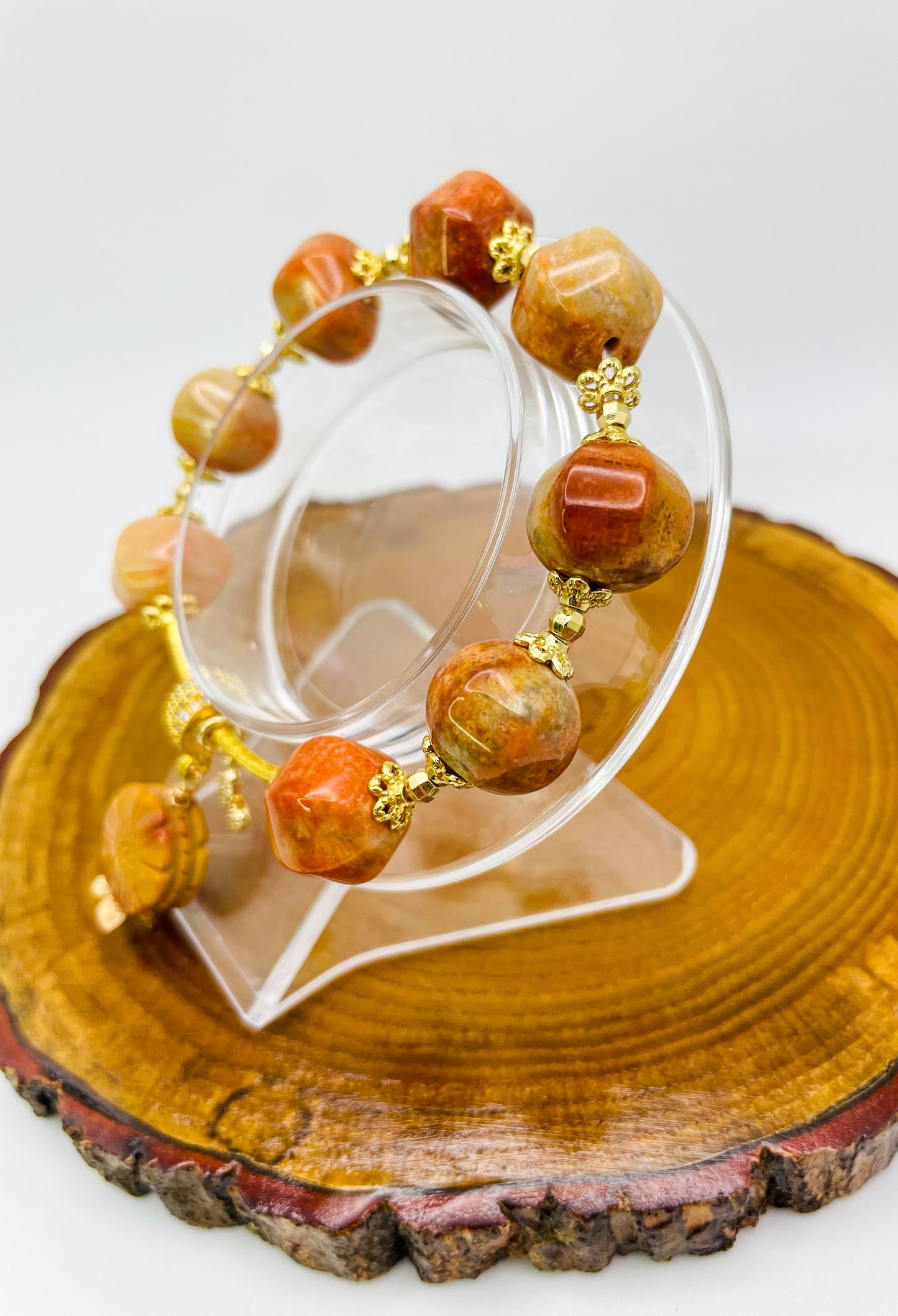 Natural Coral Jade Statement Bracelet