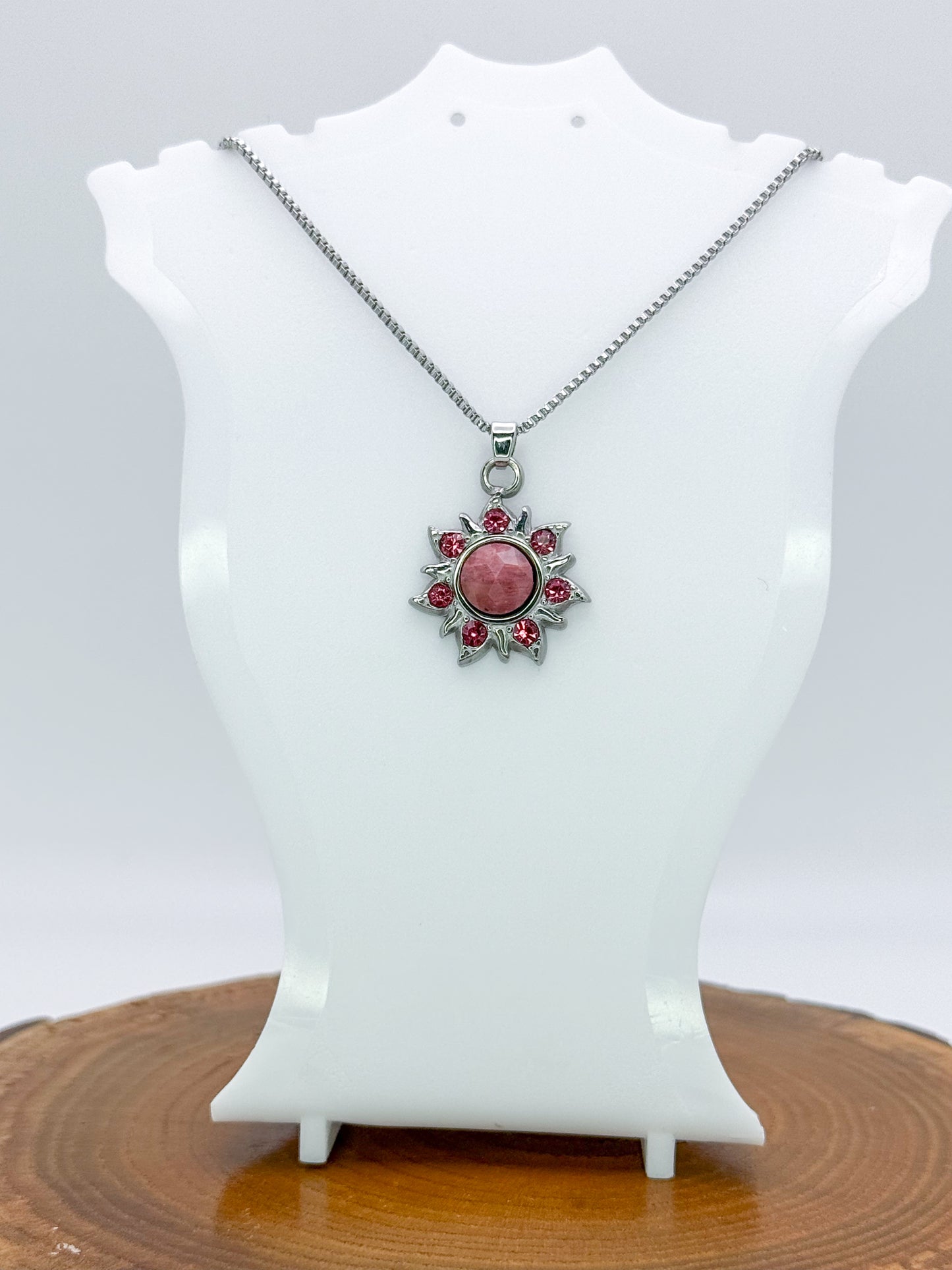 Sun Burst Necklace-Natural Gemstone Stainless Steel Sun Pendant Adjustable Necklace