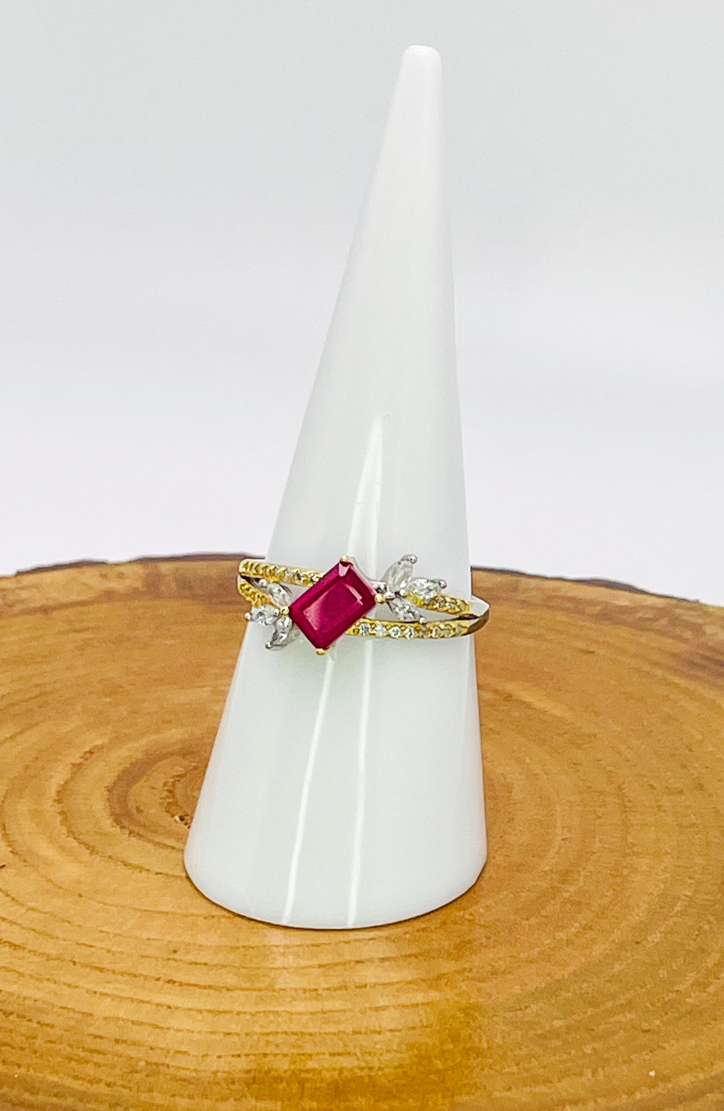 Sterling Silver S925 Natural Ruby Adjustable Rings