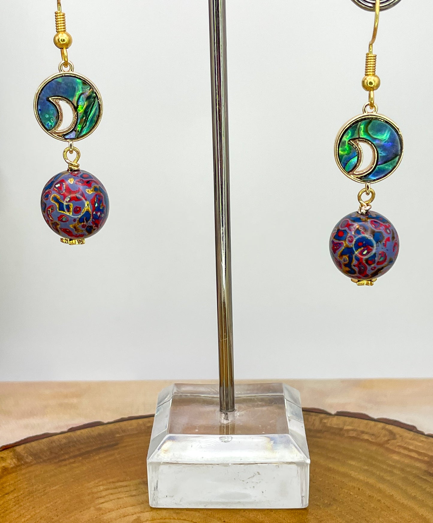 Handmade Daji Lacquer Beaded Bling Earrings with Natural Opal Inclusions