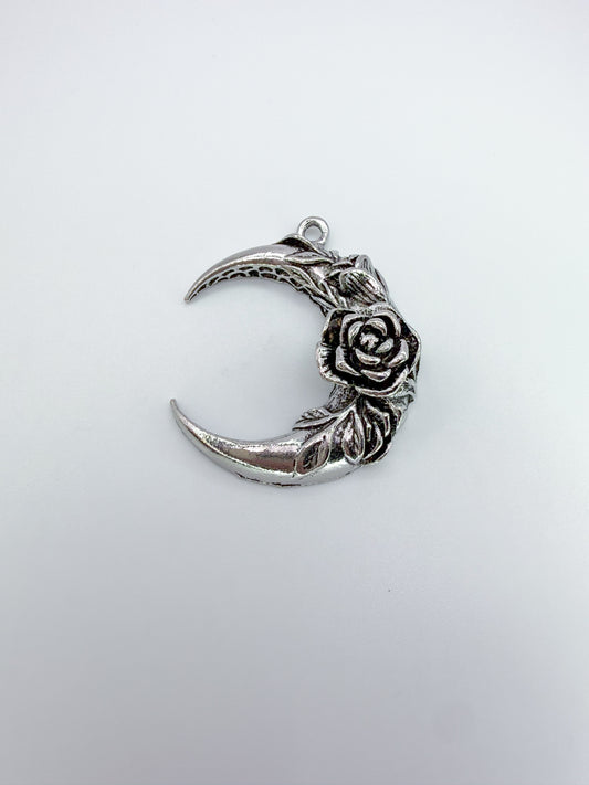 Silver Moon with Rose Pendant