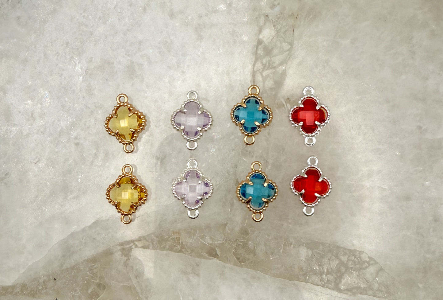 Colorful Double Link Clover Glass Charm Connectors-Gold & Silver