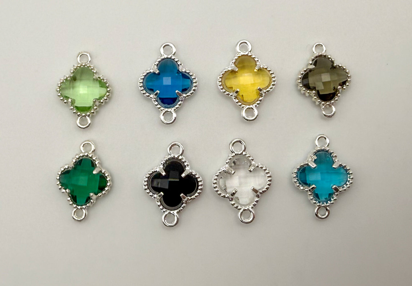Colorful Double Link Clover Glass Charm Connectors-Gold & Silver