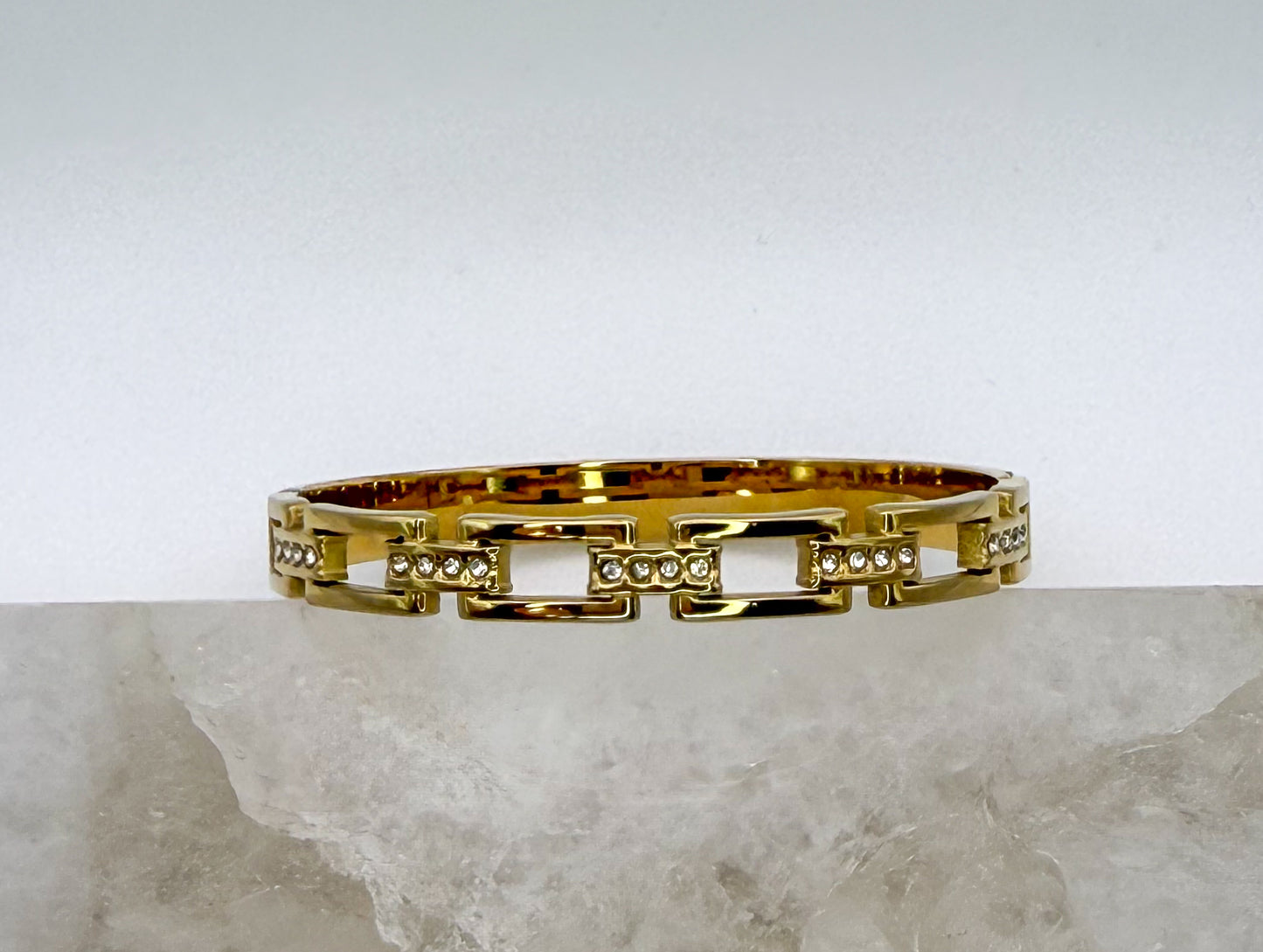 Gold Stainless Steel Bling Box Chain Link Bangle Bracelet