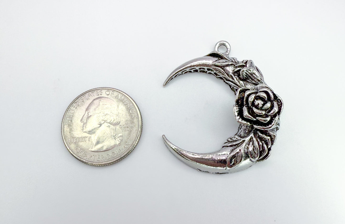 Silver Moon with Rose Pendant