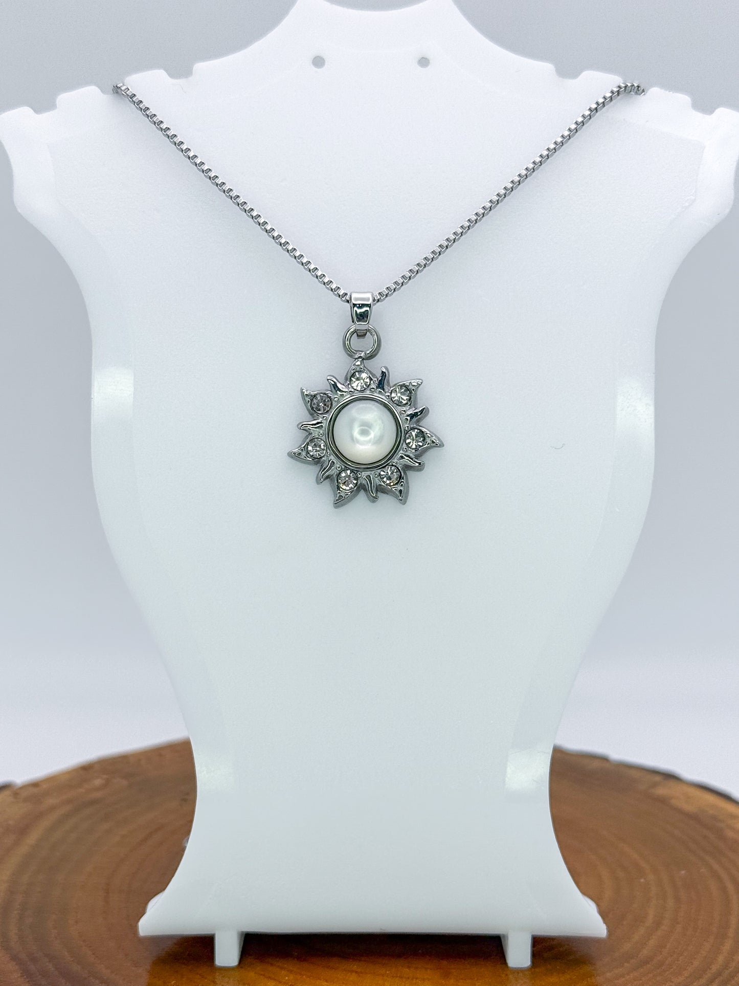 Sun Burst Necklace-Natural Gemstone Stainless Steel Sun Pendant Adjustable Necklace