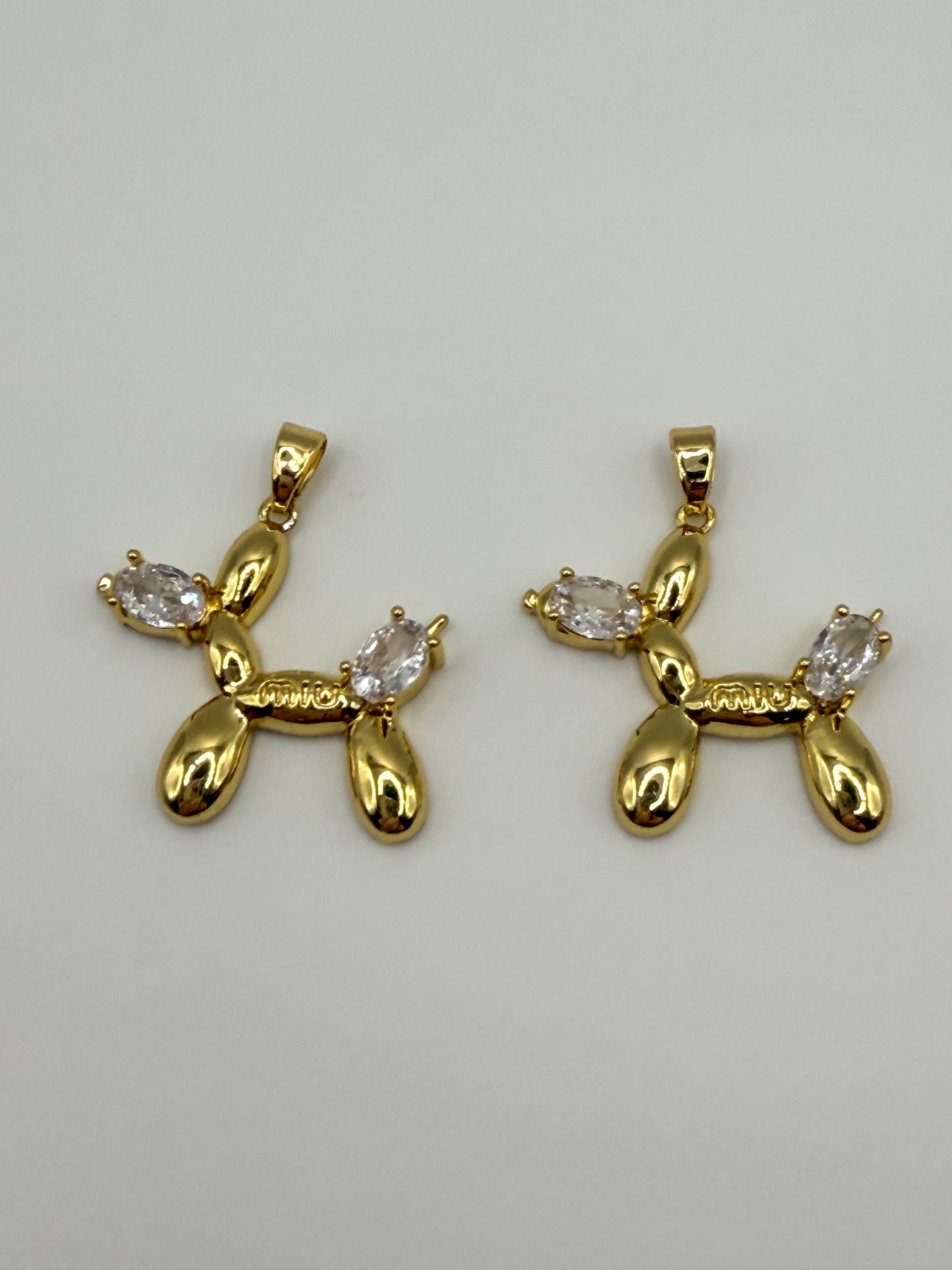 Gold M Ballon Dog Charm Pendant with Zircons
