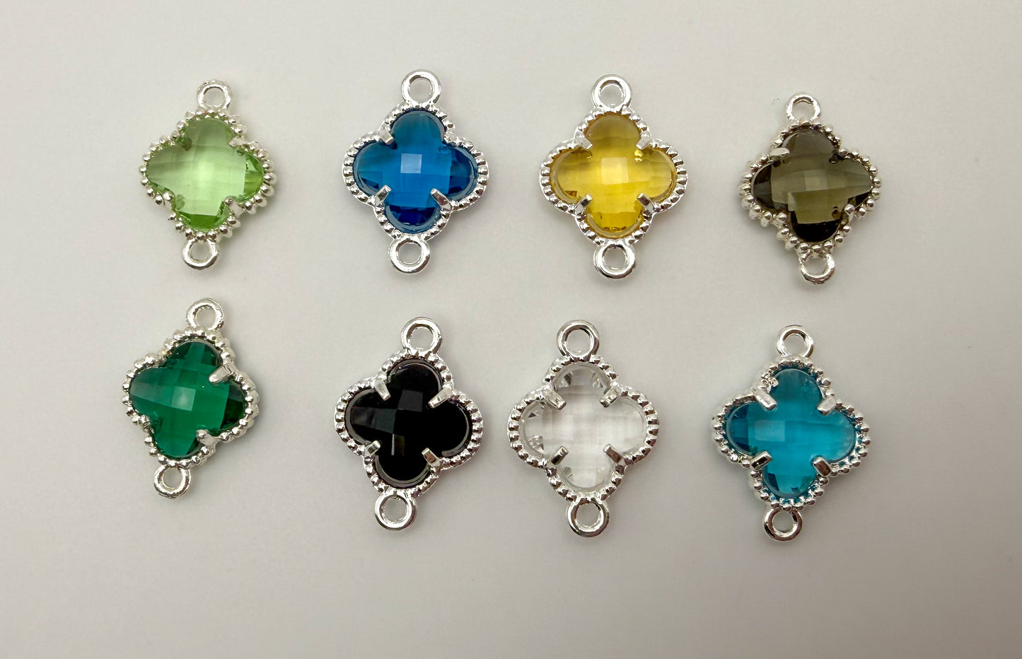 Colorful Double Link Clover Glass Charm Connectors-Gold & Silver
