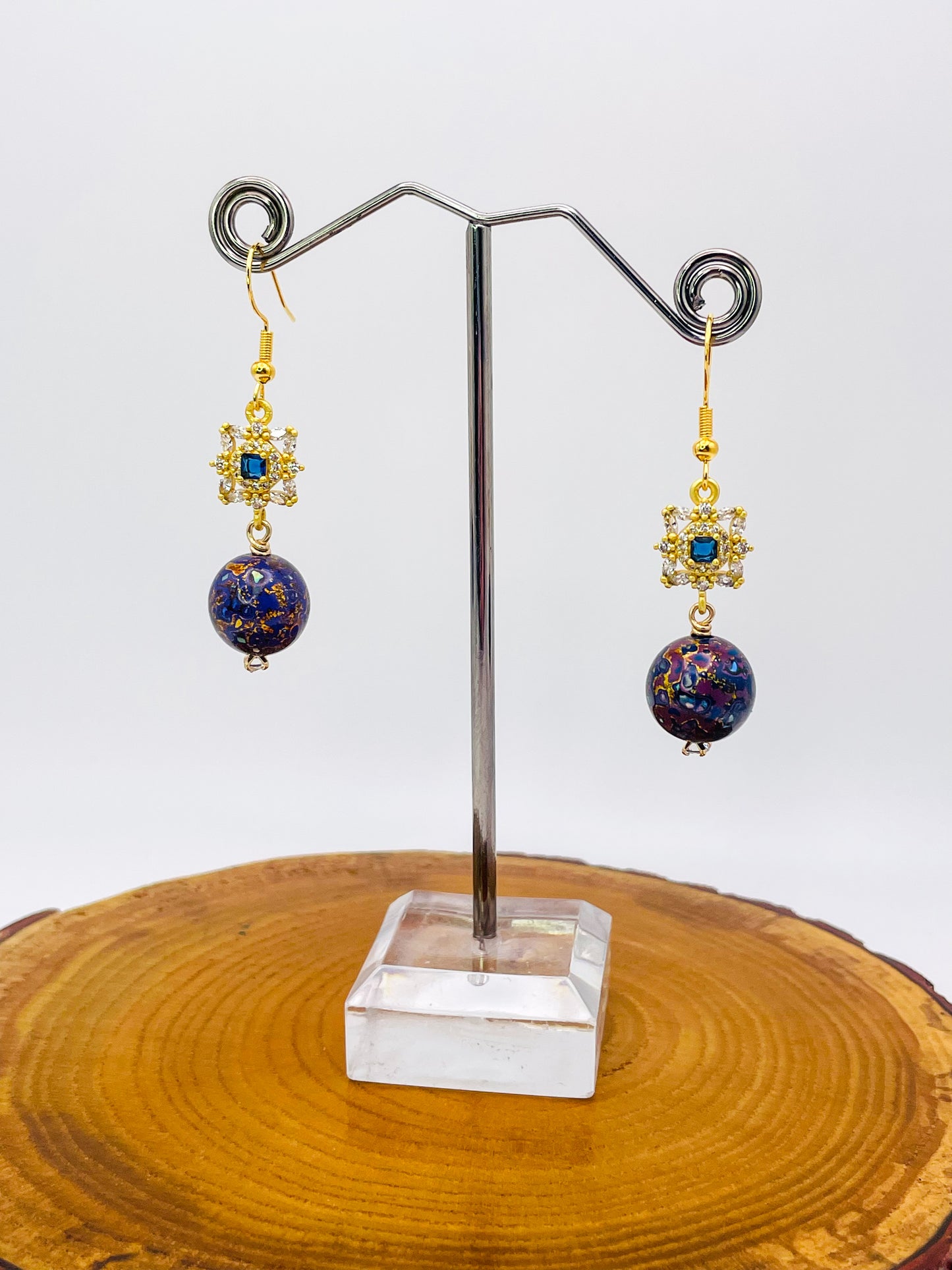 Handmade Daji Lacquer Beaded Bling Earrings with Natural Opal Inclusions