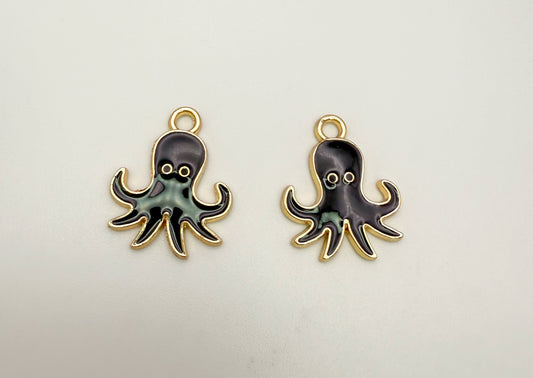 Black Enamel Octopus Gold Charm