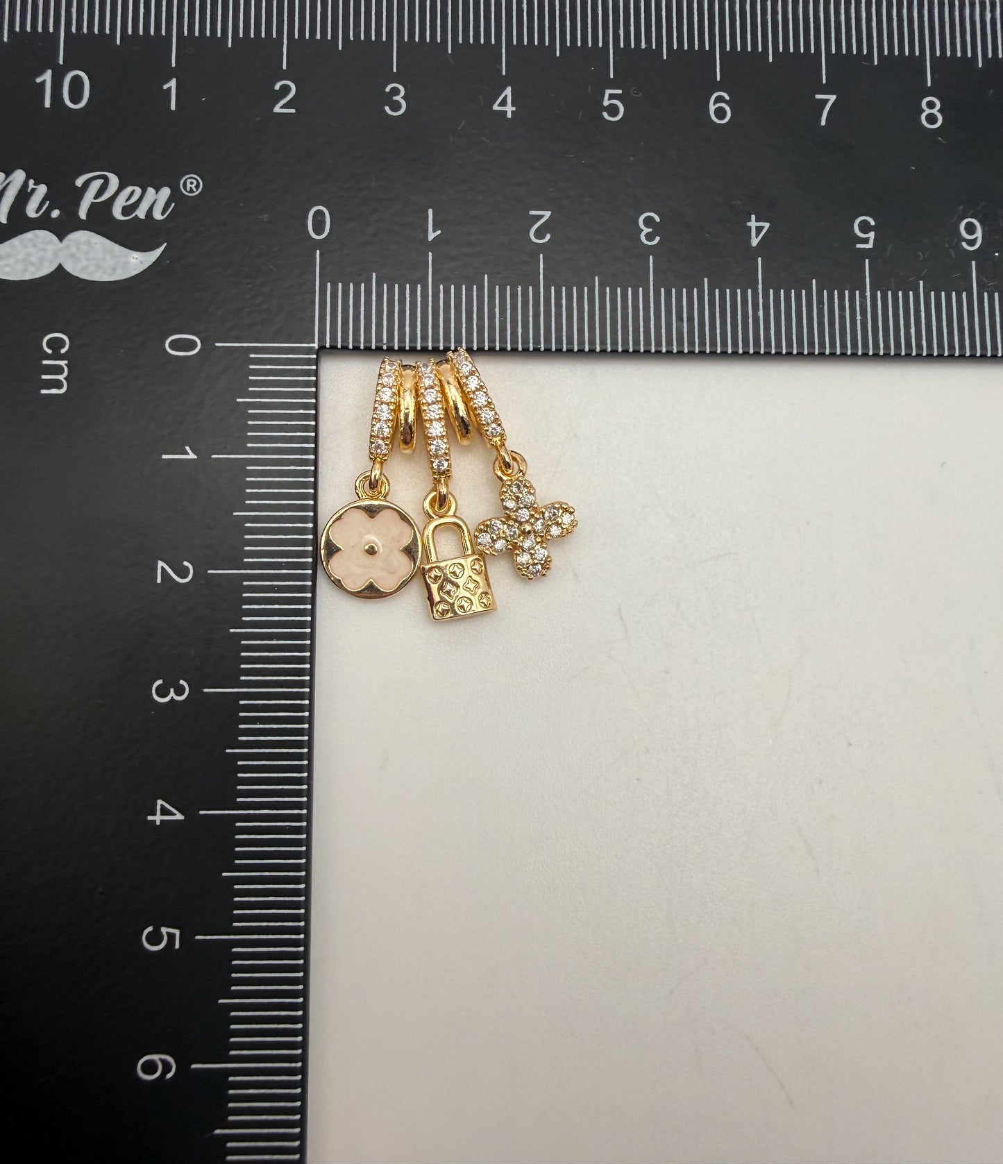 LV Inspired Gold & Silver Dangling Spacer Bead Charm Pendant