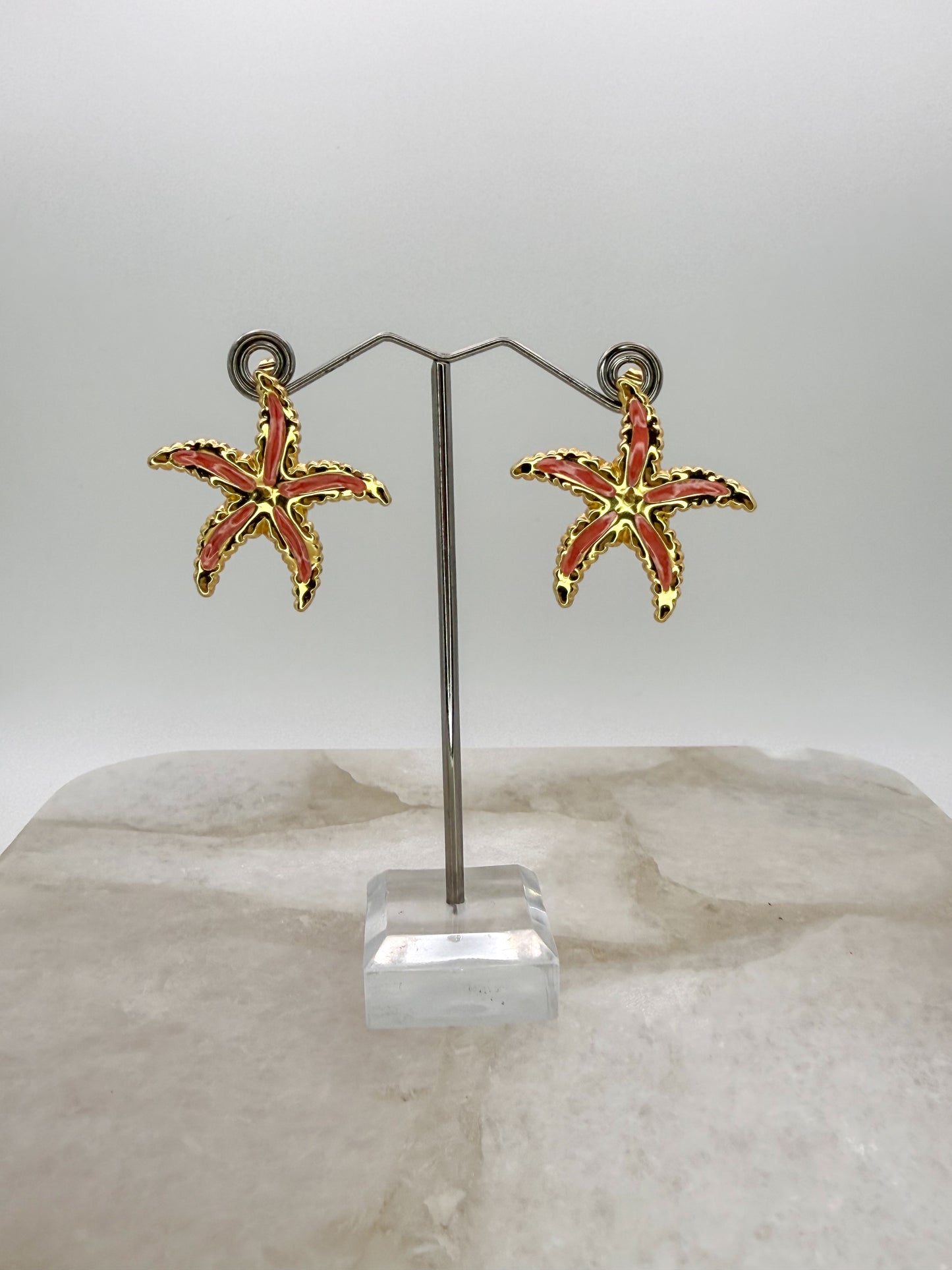Gold Stainless Steel Colorful Starfish Stud Earrings
