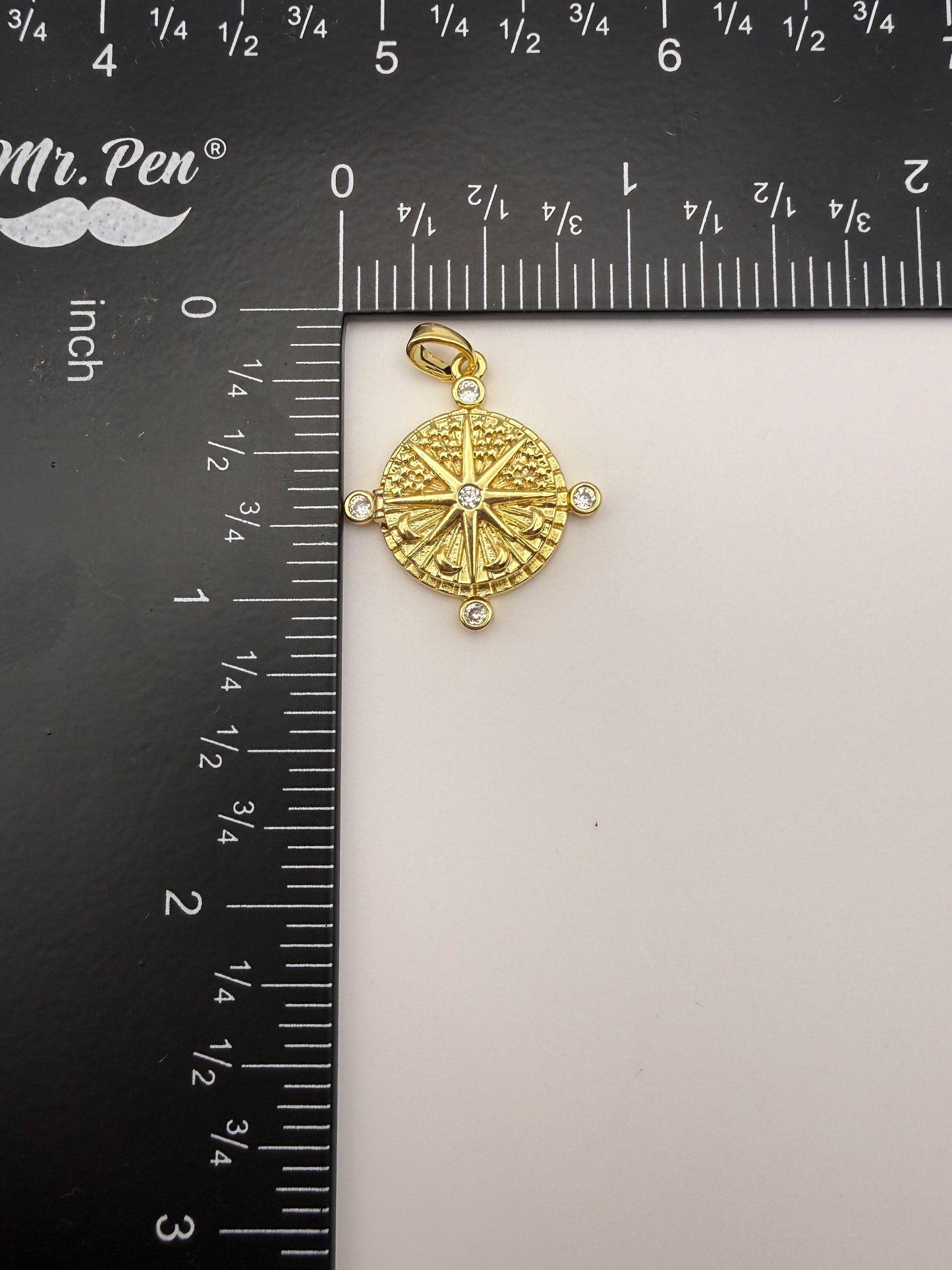 Gold Compass Locket Charm Pendant