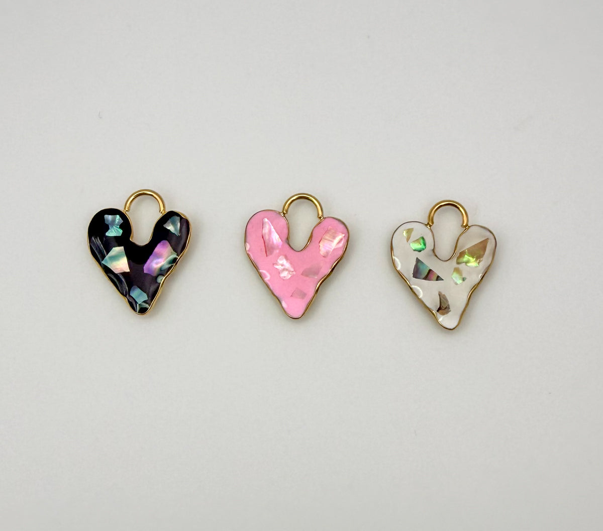 Gold Stainless Steel Heart Enamel with Abalone Shell Chip Charm Pendant DIY