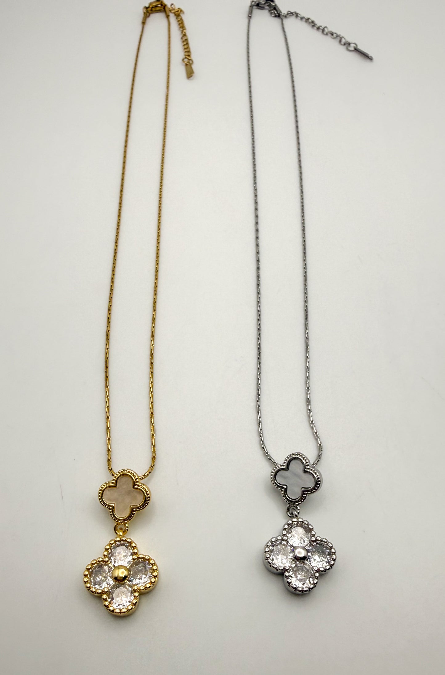 Bling & Natural Shell Double Clover Necklaces