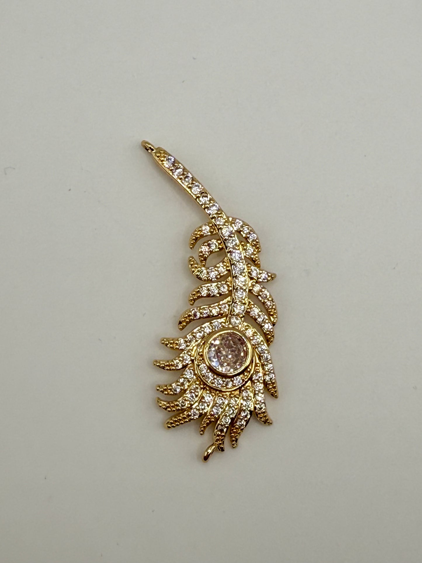 Big Gold Sparkling Peacock Feather Charm Pendant