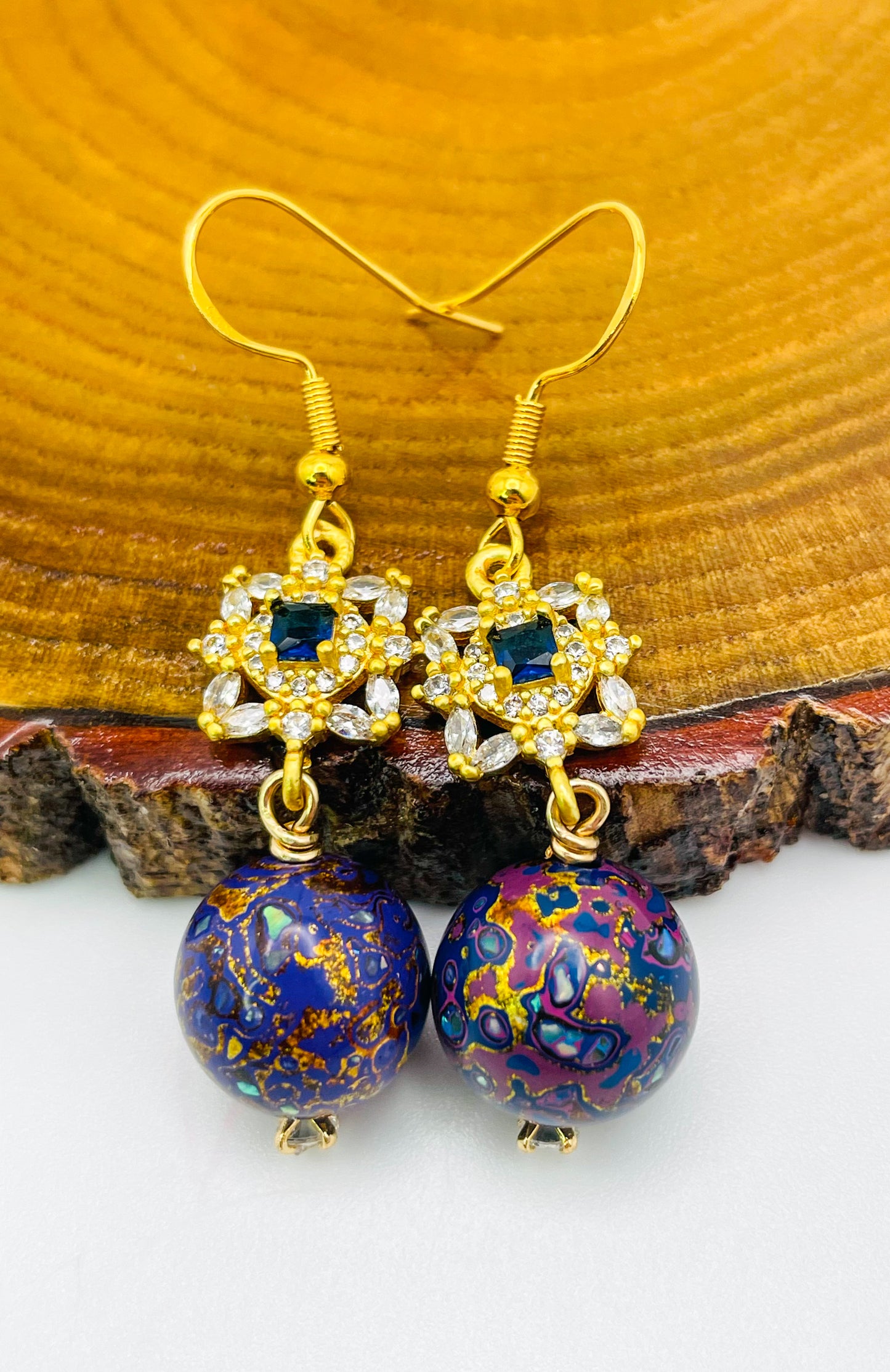 Handmade Daji Lacquer Beaded Bling Earrings with Natural Opal Inclusions