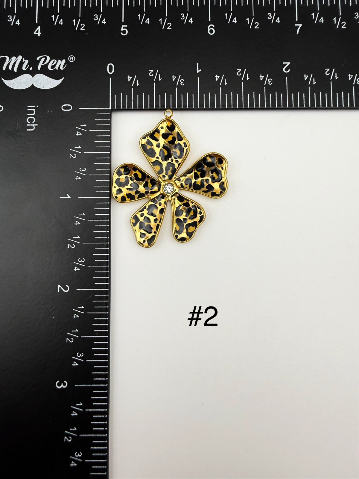 Gold Stainless Steel Leopard Print Flower Charm Pendants