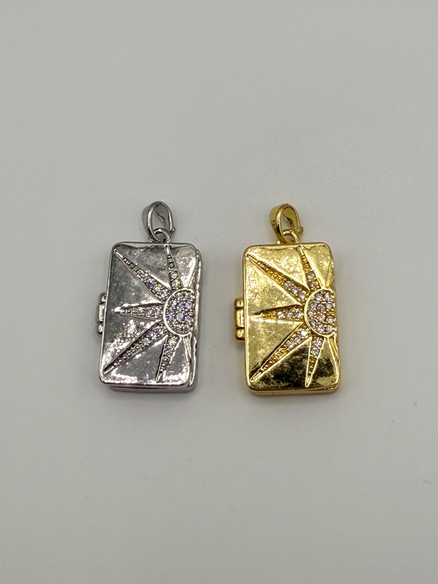 Rectangle Gold & Silver Shining Sun Charm Locket Pendant
