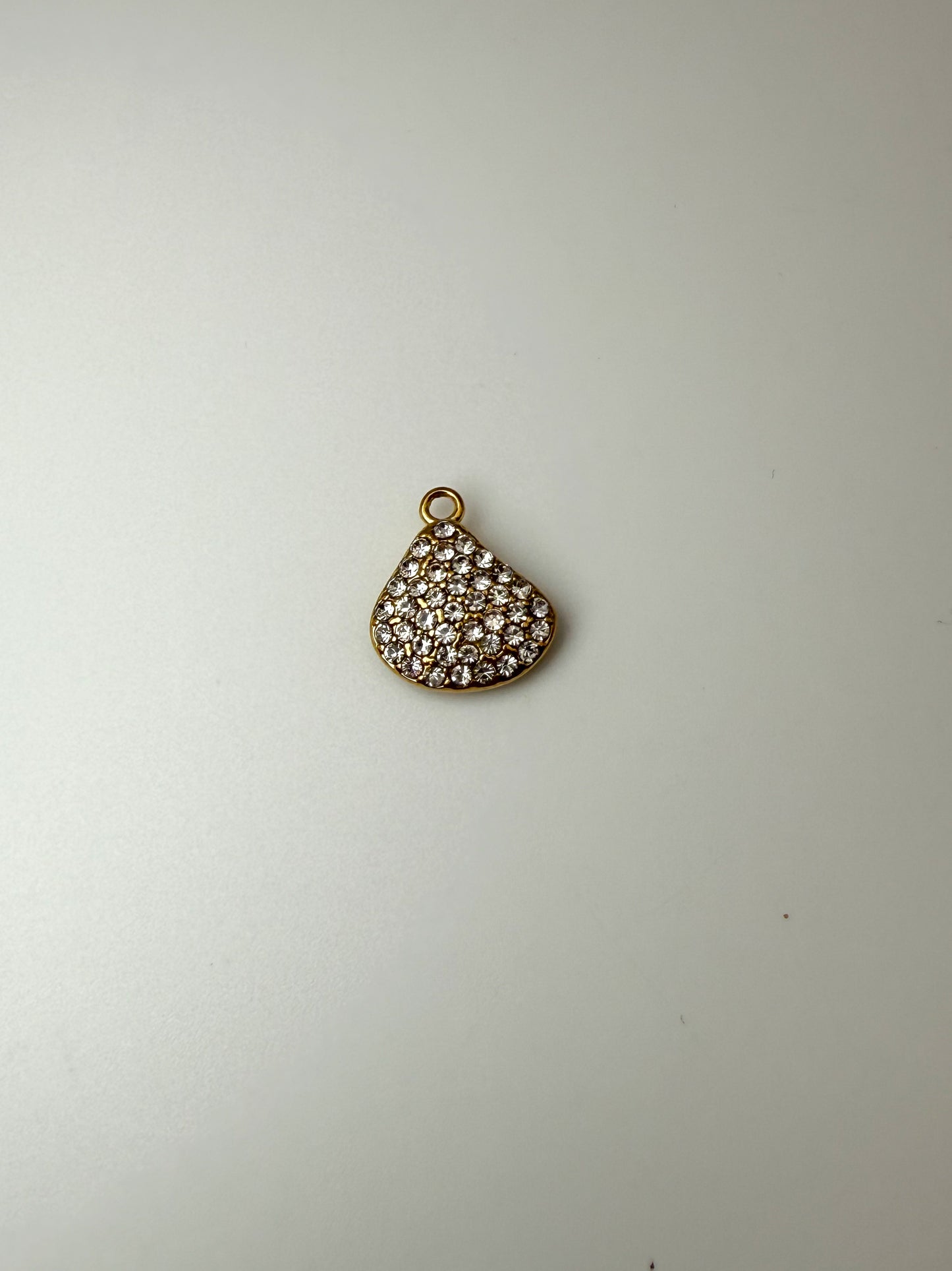 Stainless Steel Gold Zircon Covered Sea Shell Charm