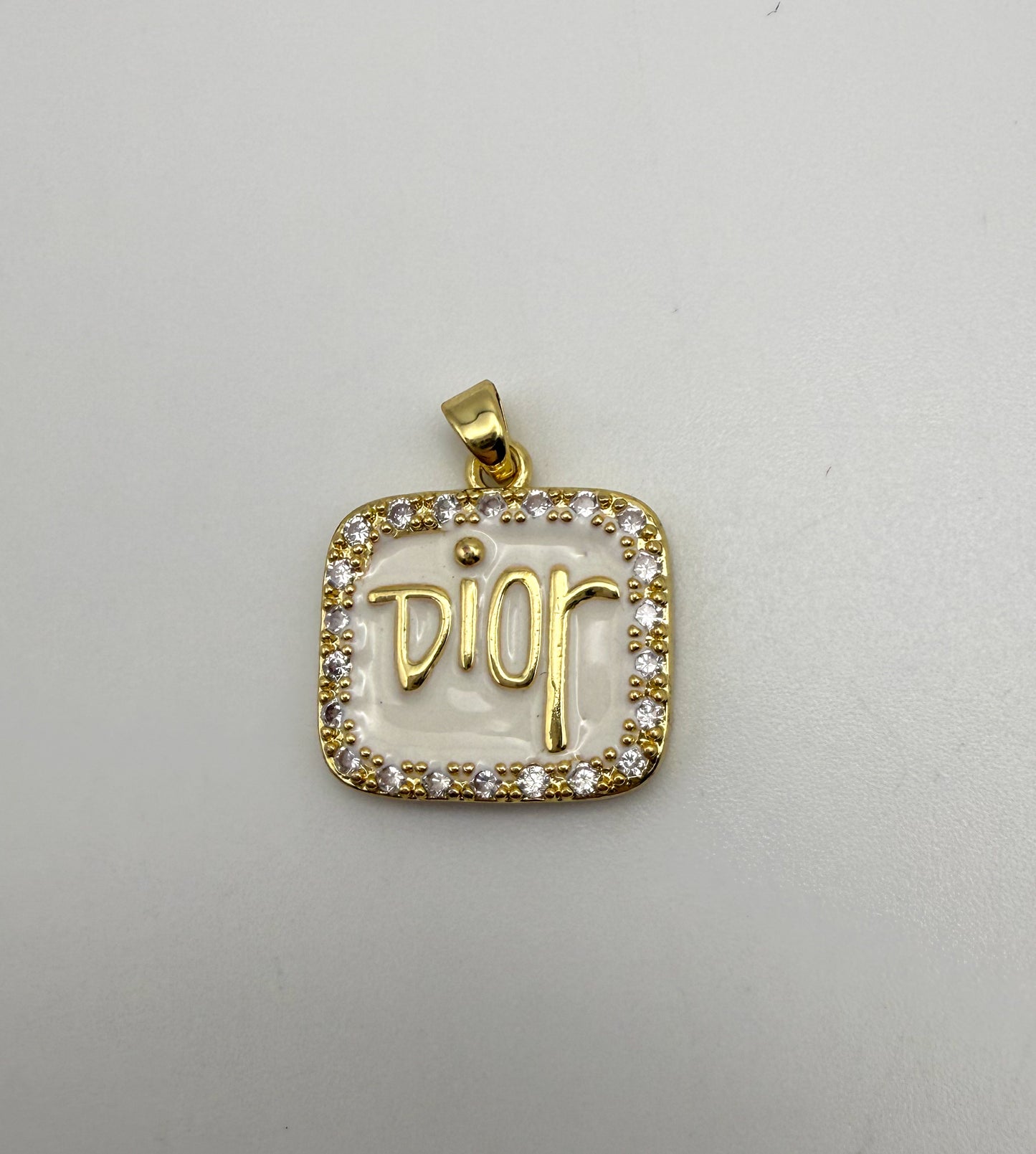 High Quality White Enameled Gold Dior Pendant