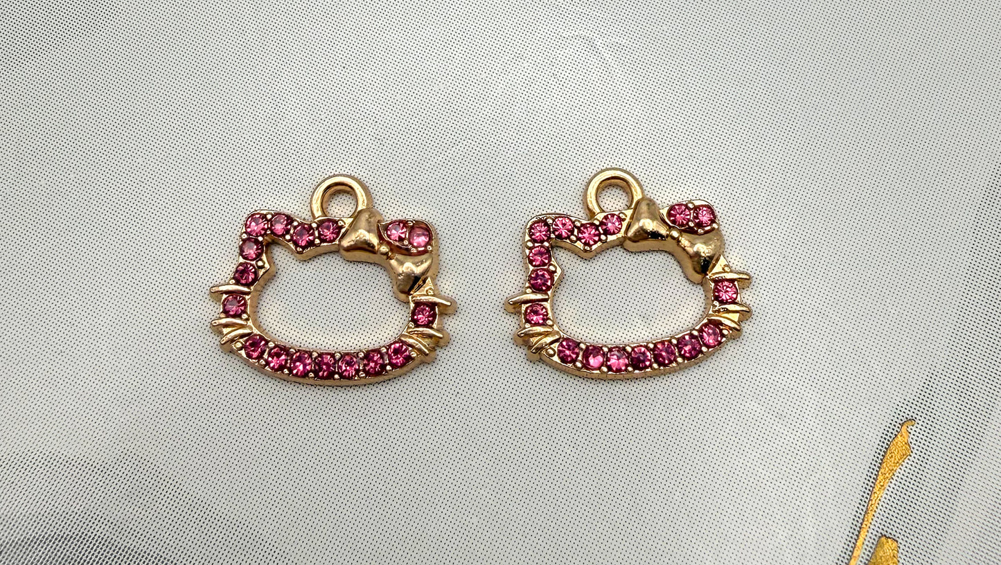 Gold HK Head Pink Rhinestone covered Metal Charm