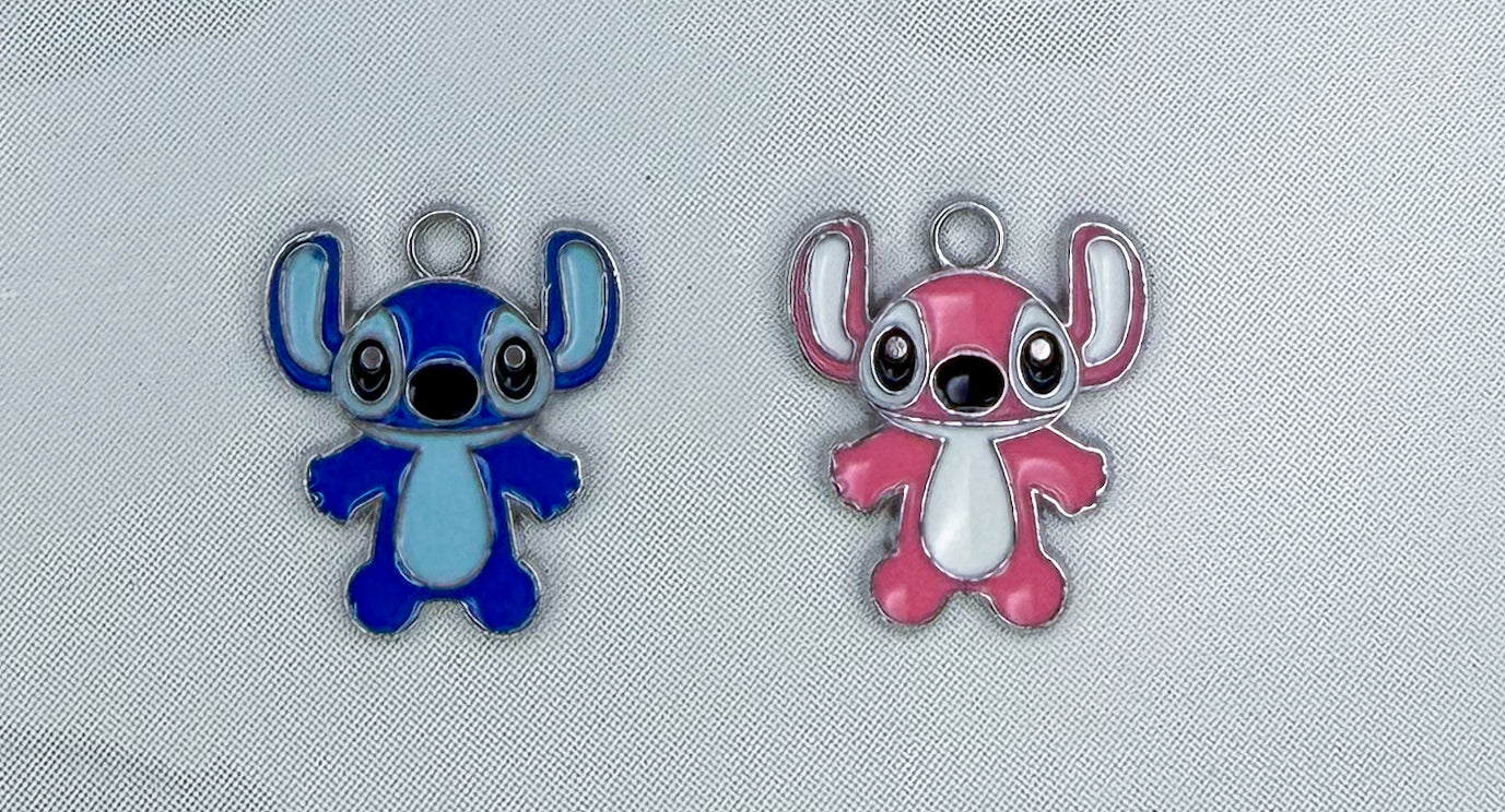 Silver Blue Stitch & Pink Angel DIY Metal Charms