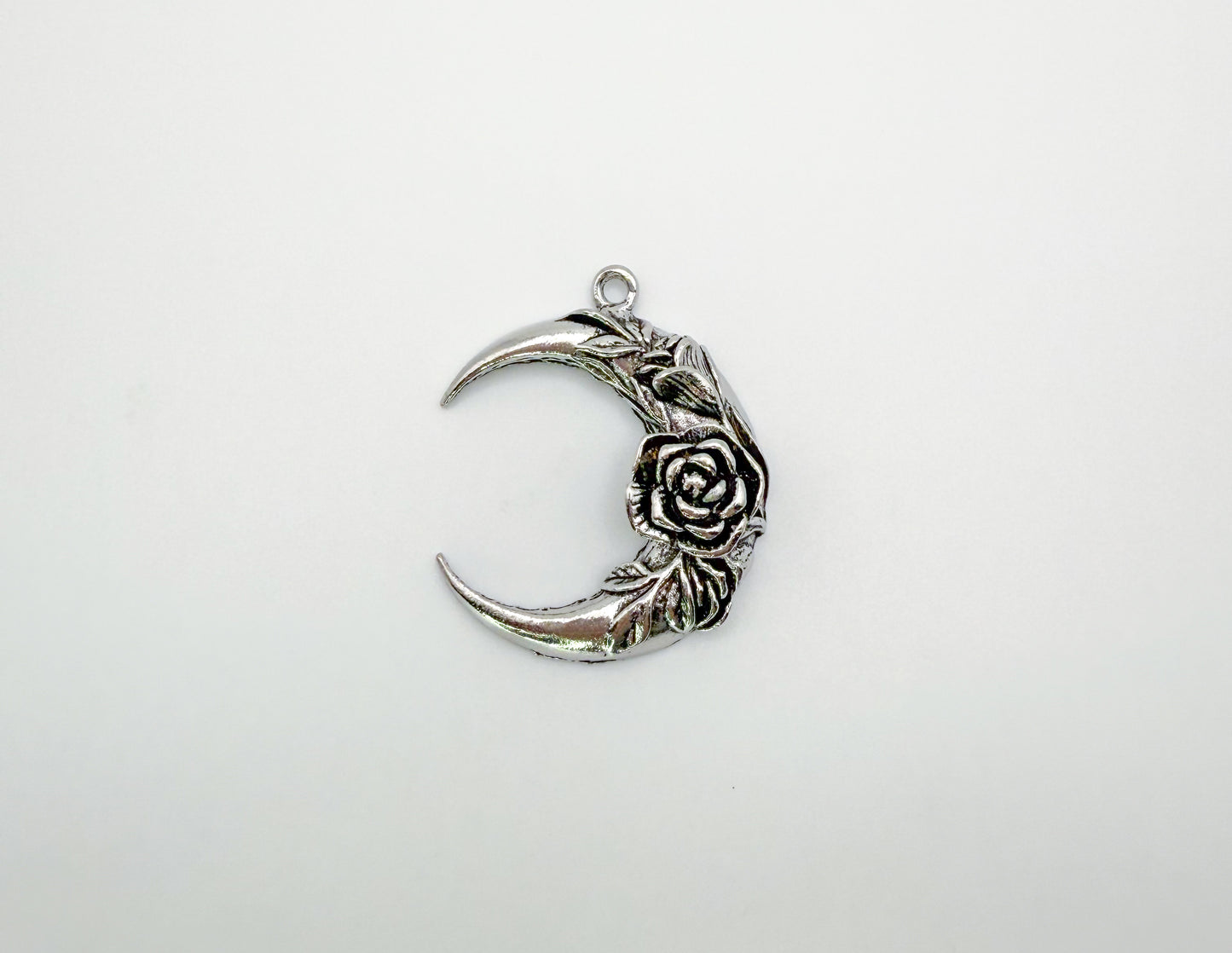 Silver Moon with Rose Pendant