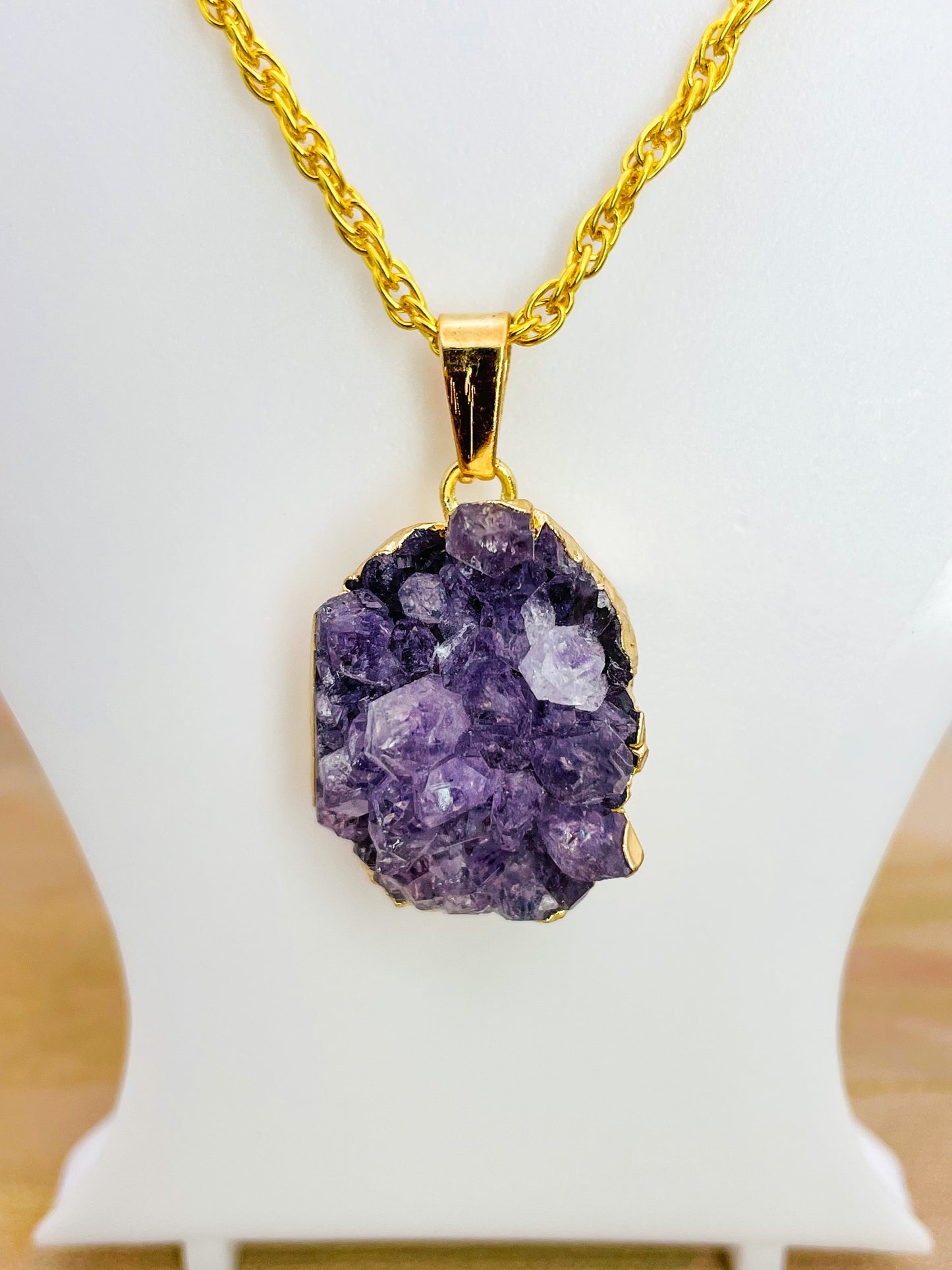 Natural Geode Druzy Crystal Gold Necklace