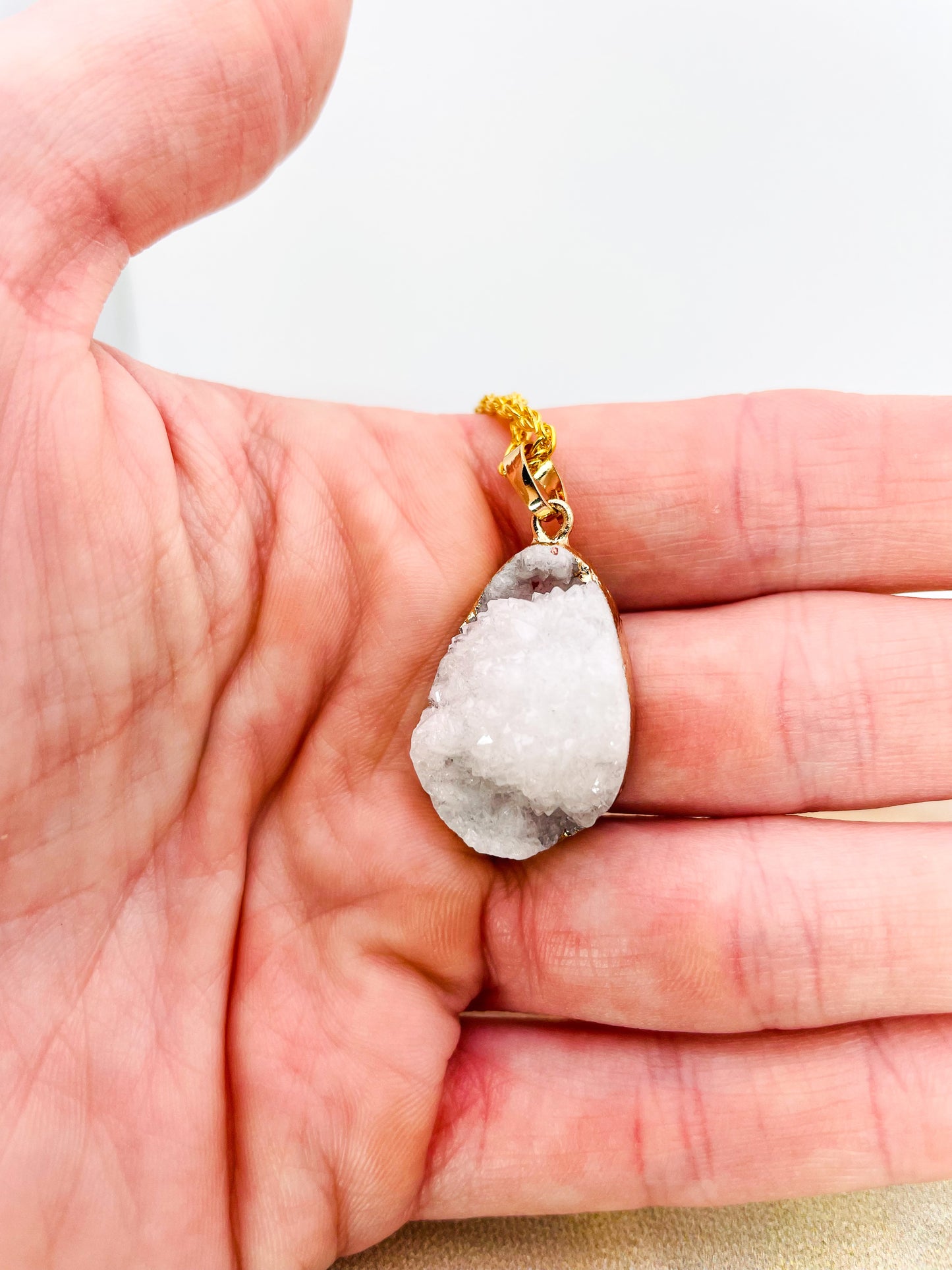 Natural Geode Druzy Crystal Gold Necklace