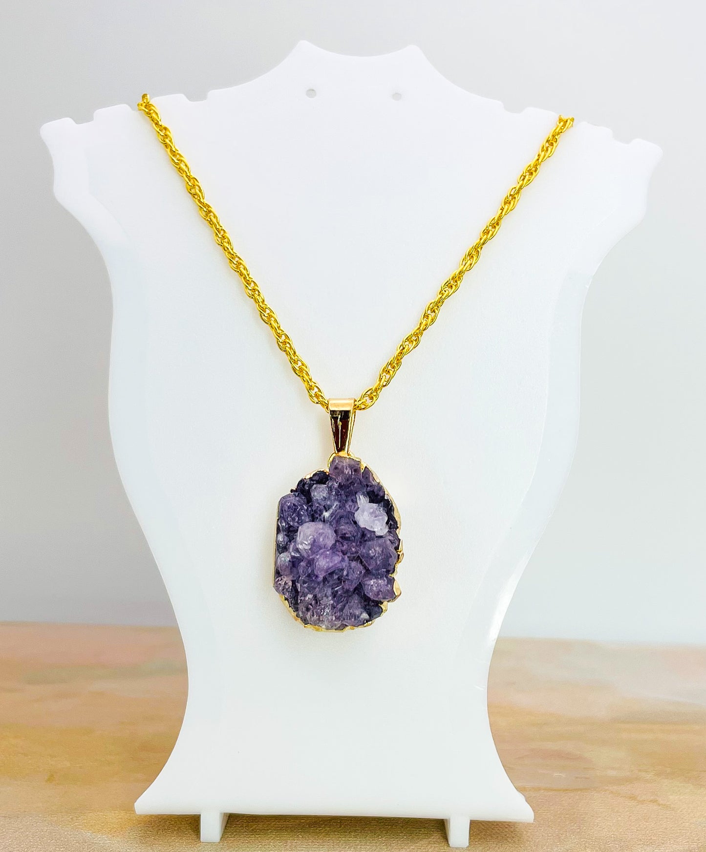 Natural Geode Druzy Crystal Gold Necklace