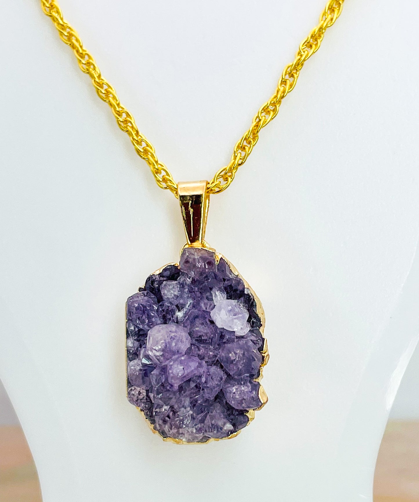 Natural Geode Druzy Crystal Gold Necklace