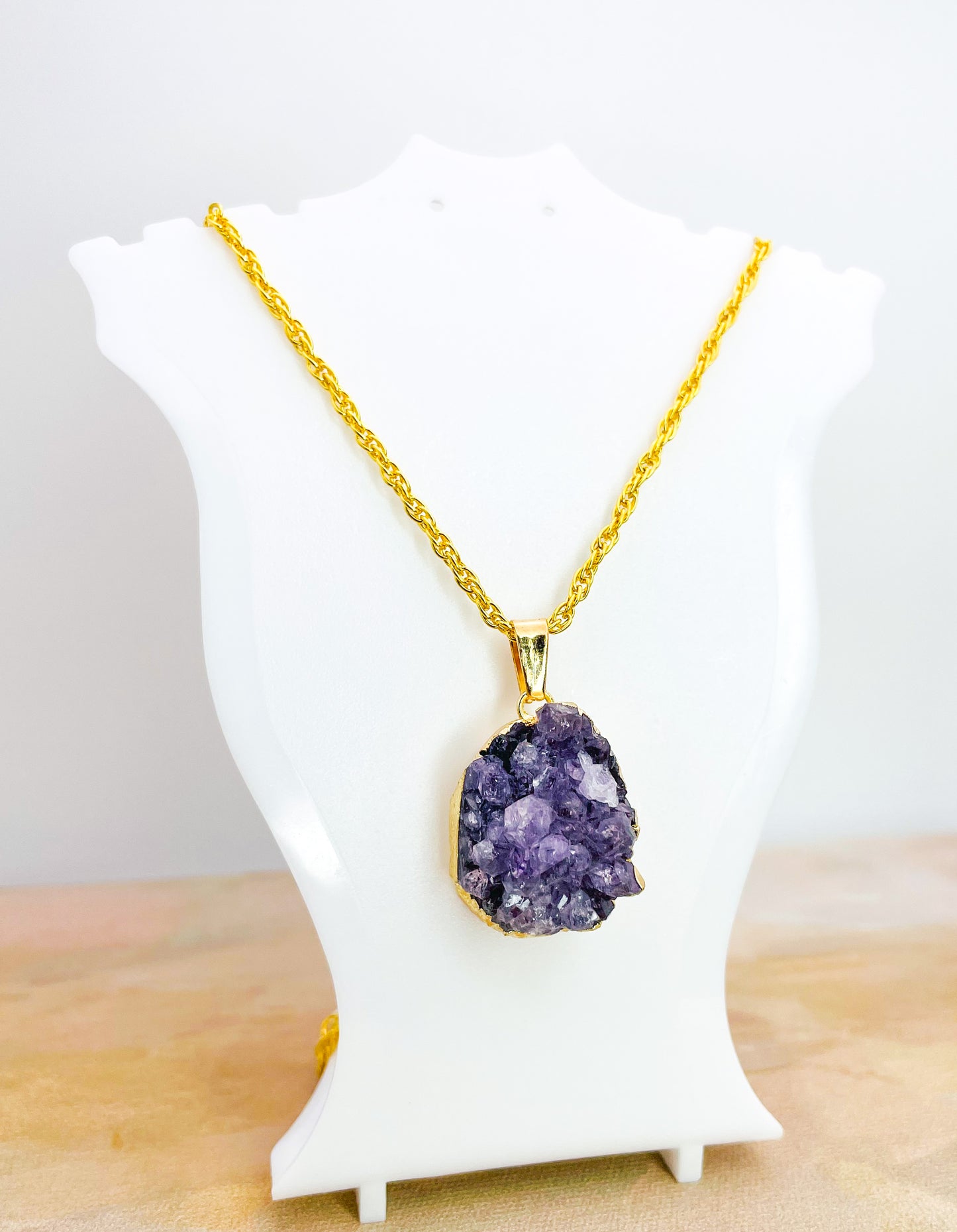 Natural Geode Druzy Crystal Gold Necklace