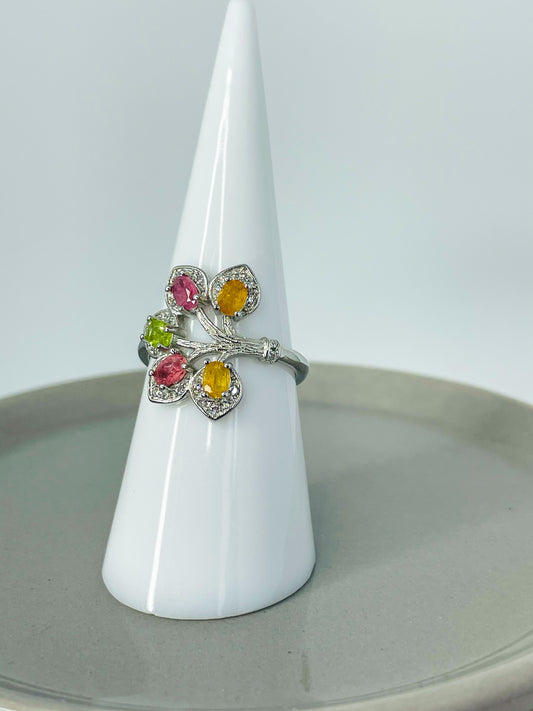 Tree of Life Natural Tourmaline Sterling Silver Ring