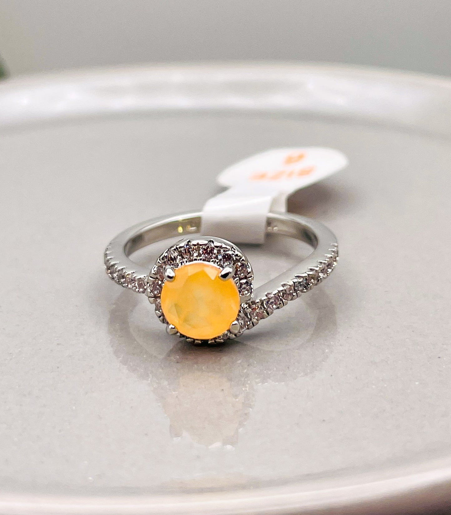 Natural Fusion Bright Peach Quartz Rhodium Ring